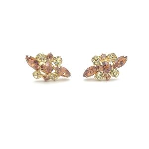 Vintage Floral Crystal Screw-Back Earrings | Gold Tone Earth Tones
